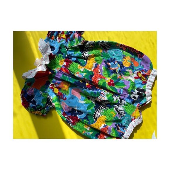 80s Disney Romper Winnie The Poo Colorful Jungle Animals Print Polkadot Ruffles - Picture 6 of 8